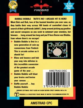 Bubble Bobble (UK) (1987) (Trainer) box cover back